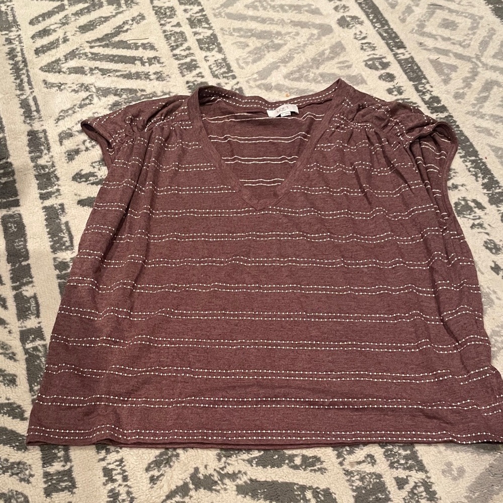 LOFT Brown Striped V-Neck Tee